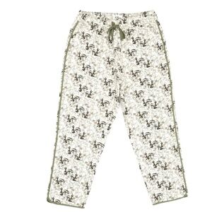 Disney Quilted Pants Bambi Thumper Flower Cotton Lounge Joggers White Green Sz L